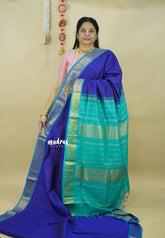 MS Blue with Turquoise Blue - Vaibhogam - Pure Silk Cotton with Kattam Body with Gaja Mayura Zari Border